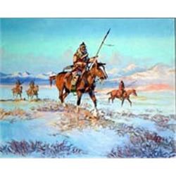 Victor Auldt. Oil on board.  Indians on Plains.  16  x 20 . Estimate $750-$1,000.…