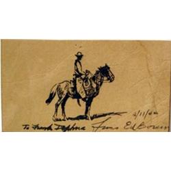 Edward Borein (1873-1945). Pen & ink drawing, circa 1942. Very neat original signed Borein. 2.75"…