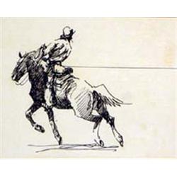 Edward Borein (1873-1945). Pen & ink. "Cowboy Pulling Line." Unsigned. With documentation that pi…