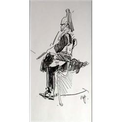 Ned Jacob (b.1938). Charcoal. "Cavalryman." 9.75" x 5.25". Estimate $300-$400.…