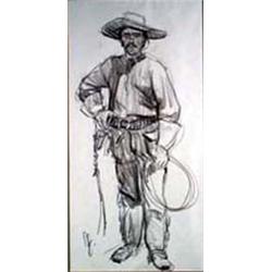 Ned Jacob (b.1938). Charcoal. Cowboy. 23  x 11.5 . Estimate $1,200-$1,500.…