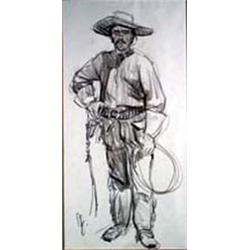 Ned Jacob (b.1938). Charcoal. Cowboy. 23" x 11.5". Estimate $1,200-$1,500.…