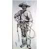 Image 1 : Ned Jacob (b.1938). Charcoal. Cowboy. 23" x 11.5". Estimate $1,200-$1,500.…