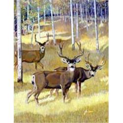 Gordon Snidow (b.1936) (CA). Gouache.  Deer & Landscape.  With 1963 Fall edition of the Outdoorsm…