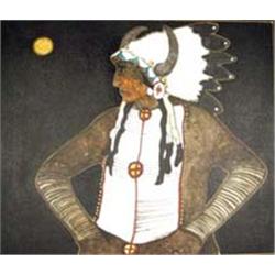 Kevin Red Star (b.1943). Oil on canvas. "Sioux Chief." Very collectible artist. 18" x 24". Estima…