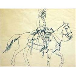 Edward Borein (1873-1945). Pen & ink. "Vaquero on Horseback." No visible signatures. Provenence S…