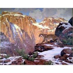 John Tayson. Oil on board. "Mountain Lion." 24" x 30". Estimate $1,500-$2,000.…