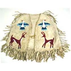 Plateau Indian Beaded Hide Vest. Pictorial beaded designs on both sides. 11.5" x 14" without frin…