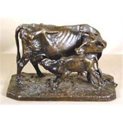 Pierre-Jules Mene (1810-1879). Bronze sculpture. "Cow & Calf". Great piece by this famous French …