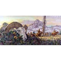 Jack Hines (b.1923). Oil on canvas. Hunters & skull. 15" x 30". Estimate $2,000-$3,000.…