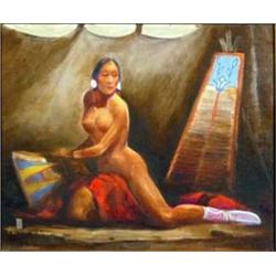 Ace Powell (1912-1978). Oil on canvas.  Nude Squaw.  Ex Otha Wearin collection. 12  x 10 . Estima…