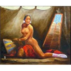 Ace Powell (1912-1978). Oil on canvas. "Nude Squaw." Ex Otha Wearin collection. 12" x 10". Estima…