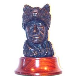 Fred Fellows (b.1934). Bronze Sculpture. Indian with wolf headdress. Ex Otha Wearin collection. 8…