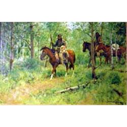 John Tayson. Oil on board. "Tracking In The Glade." 20" x 30". Estimate $1,500-$2,000.…