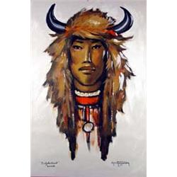 Gerda Christoffersen. Oil on canvas. "Buffalo Hunt Sioux." 35" x 24". Estimate $1,000-$1,500.…