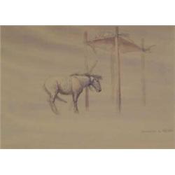 Leonard H. Reedy (1899-1956). Watercolor.  Indian Burial Scaffold.  Ex Otha Wearin Collection. Fr…