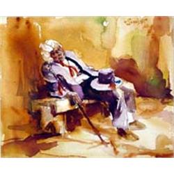 Gary Schildt (b.1938). Watercolor. "Old Indian." Ex Otha Wearin collection. 9.5" x 11.5". Estimat…