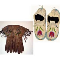 Plateau Indian Gauntlets & Blackfeet Indian Moccasins. circa1940's. Ex Otha Wearin collection. Es…