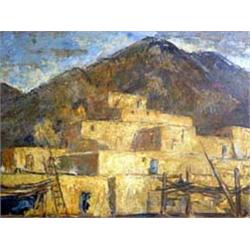 Eric Gibberd (1897-1972). Oil on canvas. Taos pueblo. 18  x 24 . Estimate $2,000-$3,000.…