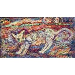 Alfred Morang (1901-1958). Oil on board.  Cat With Nude.  Very collectible Santa Fe artist. 7  x …