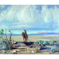 Marco Antonio Gomez (1910-1972). Oil on canvas. Cowboy in desert. 20  x 24 . Estimate $2,000-$3,0…