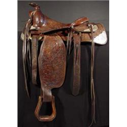 Olsen-Nolte (San Francisco, CA). Hand tooled & sterling silver saddle. Estimate $3,000-$4,000.…