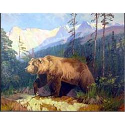 Jie Wei Zhou (b.1962). Oil on canvas. "Grizzly After Rungius." Signed "Chou" - Jerry Chou is the …