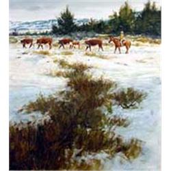 Tom Browning (b.1949). Watercolor. Cow Herder. Framed & matted under glass, sight size 18" x 16".…