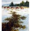 Image 1 : Tom Browning (b.1949). Watercolor. Cow Herder. Framed & matted under glass, sight size 18" x 16".…