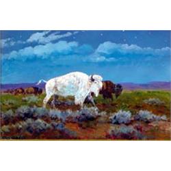 Clifton Roy Cheek (b.1937). Oil on board. White buffalo. 7.25" x 11.25". Estimate $400-$500.…