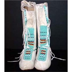 High Top Beaded Moccasins. 12" tall. Estimate $100-$200.…