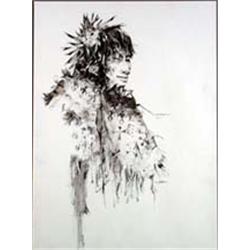 Charlie Bear. Pen & ink. Indian. 19" x 13.5". Estimate $300-$400.…