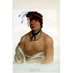 McKinney & Hall Hand Tinted Print "Wesh Cubb. A Chippeway Chief" circa 1838. 14.25" x 9.5". Estim…