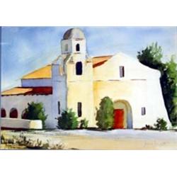 Irene Bassett (deceased). Watercolor. Mission. Framed & matted under glass, sight size 14" x 19.5…