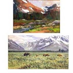 Robert Wagner, Oil on board. "Mountain Landscape", 5" x 7" & Kenny A. Smith Bennet, Oil on Board,…
