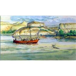 Dave Powell (b.1954). Watercolor.  Lewis & Clark - Red Pirogue.  5.75  x 9.5 . Estimate $900-$1,0…