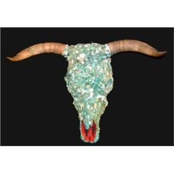 Turquoise & Coral Covered Steer Skull. Estimate $200-$300.…