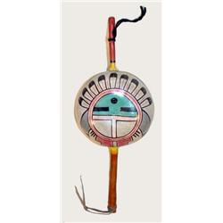 Jemez Dance Rattle with sun face. Signed. 18.5  long. Estimate $300-$400.…