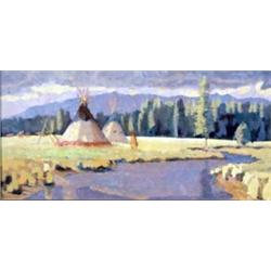 Sheryl Bodily. Oil on board. Teepees. 6  x 12 . Estimate $300-$400.…