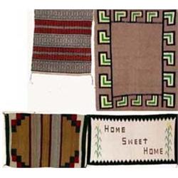 4 Navajo Indian Rugs. 19.5" x 24", 36" x 29", 35" x 24" & 39" x 22". Estimate $500-$600.…