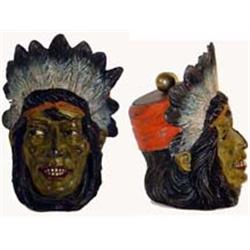 Cold Painted Poly Chrome Metal Indian Head Humidor. 5.5" tall. Estimate $100-$150.…