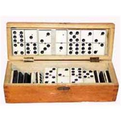 Early Set Of Bone & Ebony Dominoes in wooden case. Estimate $100-$150.…