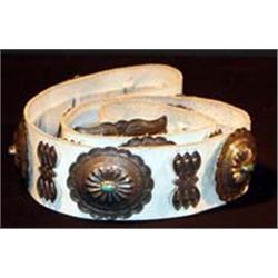 Navajo Indian Sterling Silver & Turquoise Concho Belt Made By Roger Skeet, From C.G. Wallace Trad…