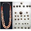 Image 1 : Navajo Indian Double Strand Turquoise and Coral Necklace & Set of 30 Silver Buttons. Estimate $30…