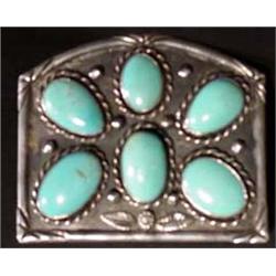 Old Pawn Belt Buckle With 6 Turquoise Cabochons. Estimate $200-$300.…