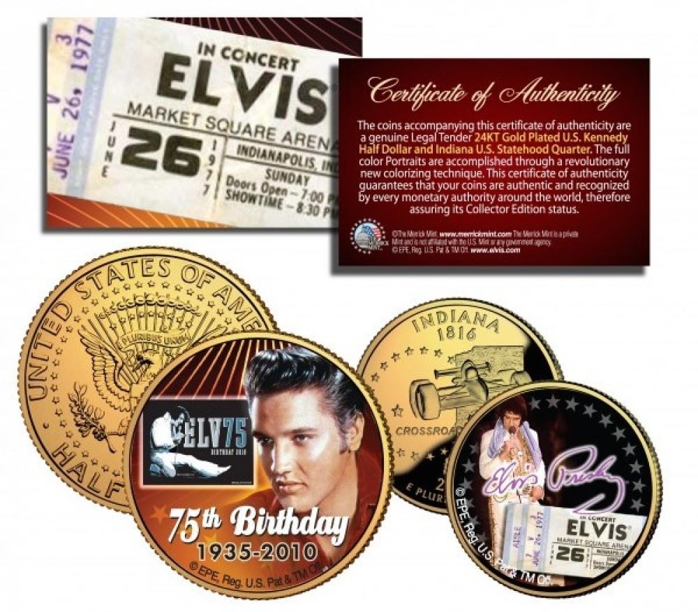 Elvis Presley Set of (2) 24K Gold Plated & Colorized Coins with JFK ...