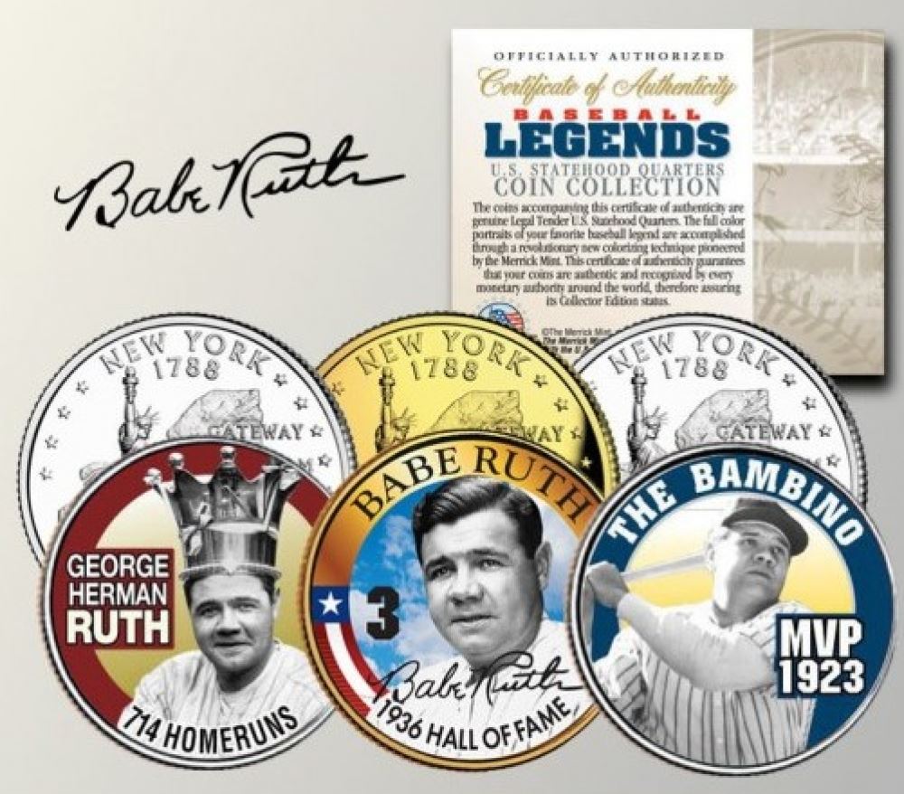 Babe Ruth Yankees "Baseball Legends" Set of (3) New York Statehood
