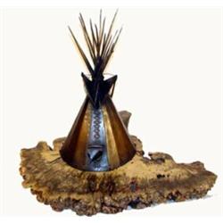 Richard Shonka. Bronze sculpture. Teepee mounted on wooden base. 19  tall. Estimate $2,500-$3,000…