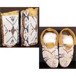 Fabulous Matching Sioux Indian Beaded 10" Moccasins & 14.5" Leggings. circa 1910. Great condition…