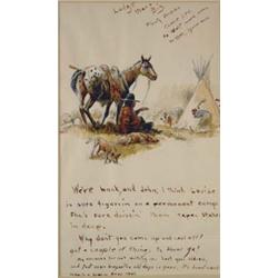 George Phippen (1916-1966). Watercolor. Illustrated letter to John Hampton (CAA) from George Phip…